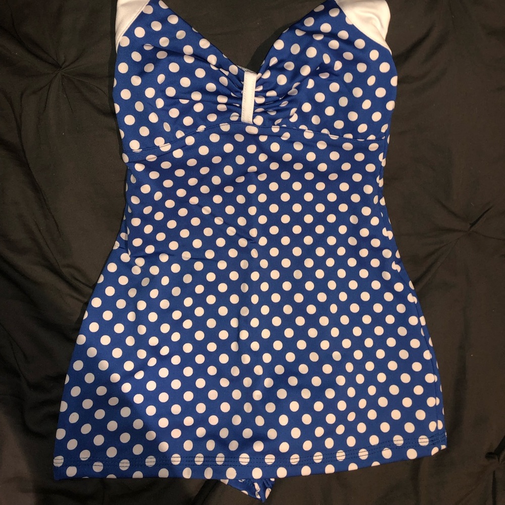 Pinup Couture Bettie Blue Polka Dot swimsuit - Picture 4 of 7